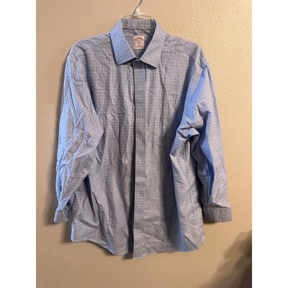 Brooks Brothers Mens Dress Shirt 16 1/2 2/3 346 Blue Plaid Non Iron All‎ Cotton